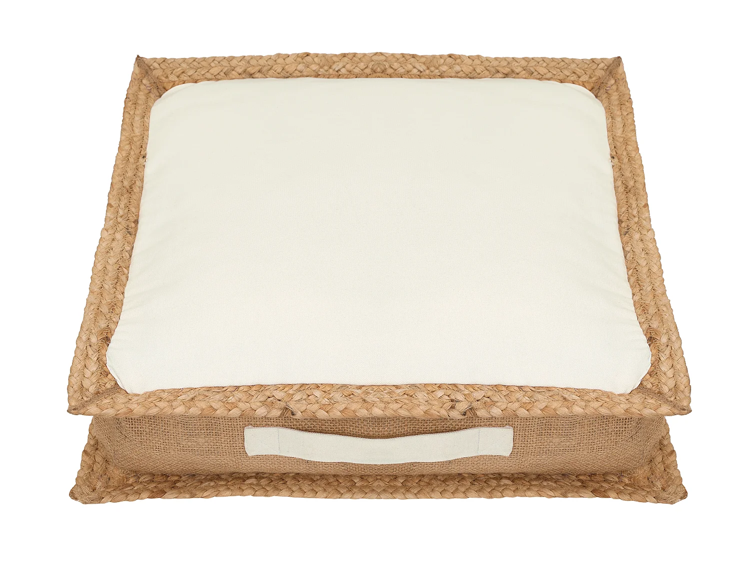 Coussin de sol en coton et jute - 45 x 45 cm - Blanc et naturel - PERUVIA