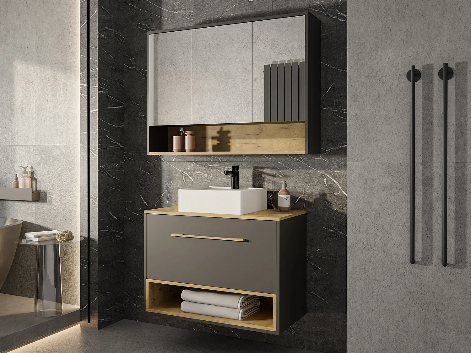 Meuble sous vasque suspendu anthracite - 80 cm - YANGRA