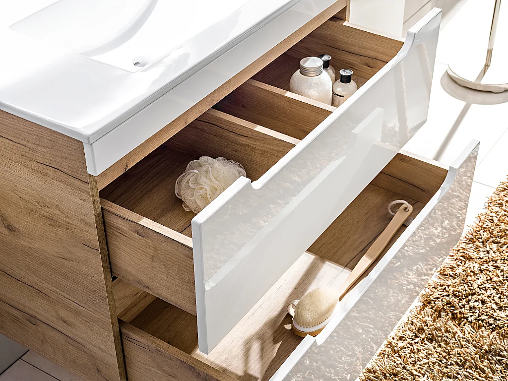 Mobile sotto lavabo sospeso 80 cm Naturale e Bianco - ARUBA