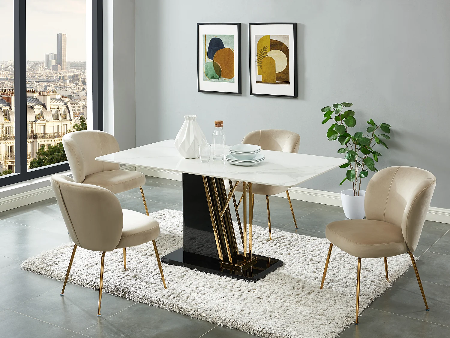 Lot de 2 chaises en velours et métal doré - Beige - POLPONA