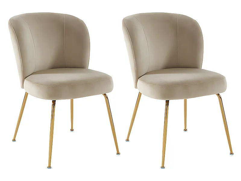 Lot de 2 chaises en velours et métal doré - Beige - POLPONA