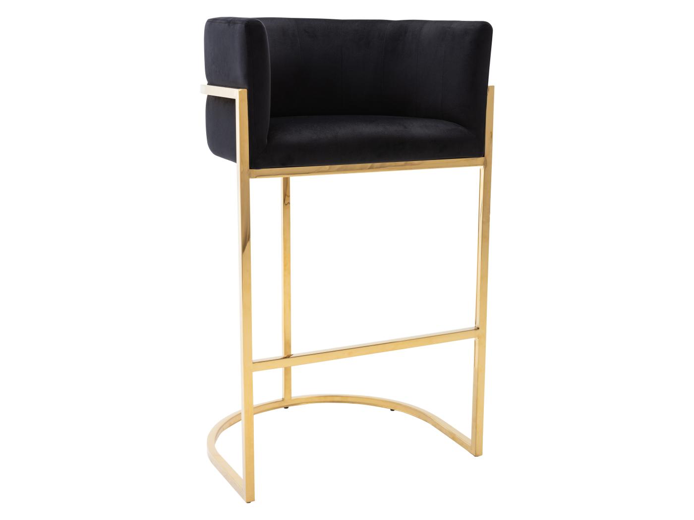 Tabouret de bar en velours et acier inoxydable - Noir et doré - PERIA