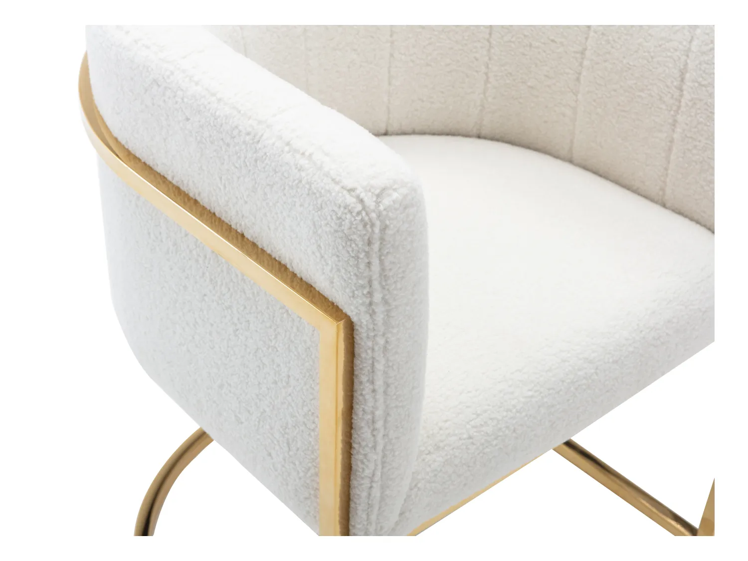 Silla con brazos - Tela bouclette y acero inoxidable - Blanco y dorado - PERIA de Pascal MORABITO