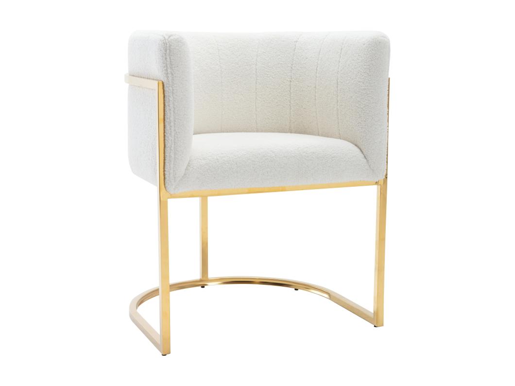 Chaise avec accoudoirs - Tissu bouclette et acier inoxydable - Blanc et doré - PERIA de Pascal MORABITO