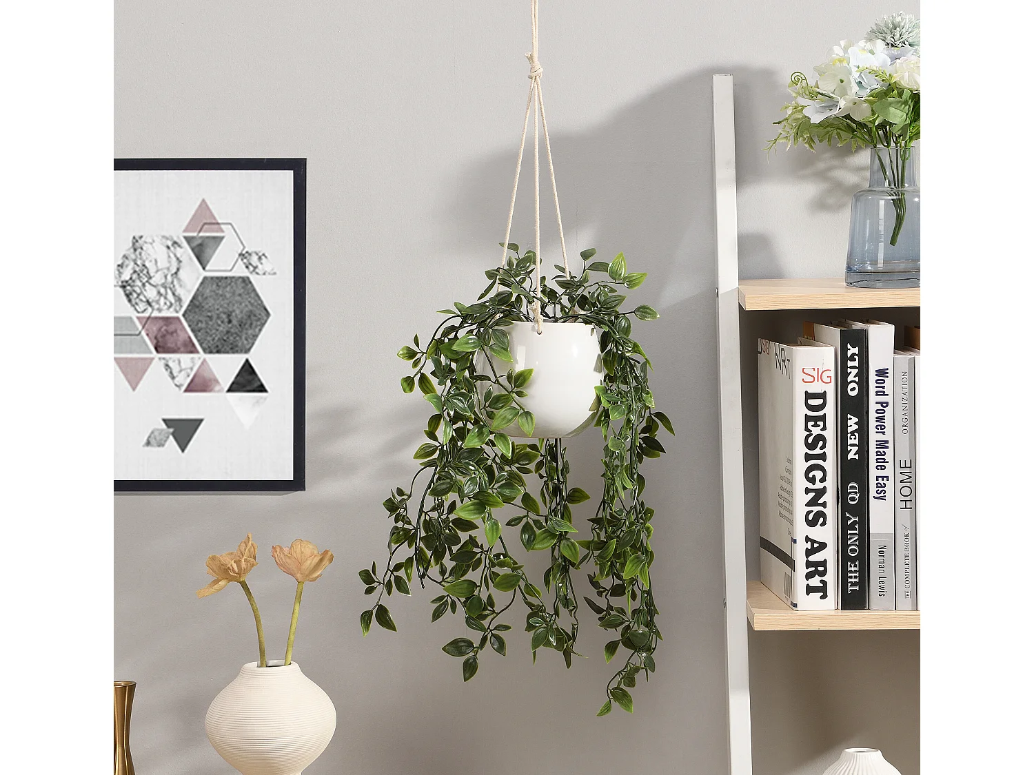Plante artificielle tombante avec pot en céramique - H.70 x L.20 cm - vert - BAHIANA