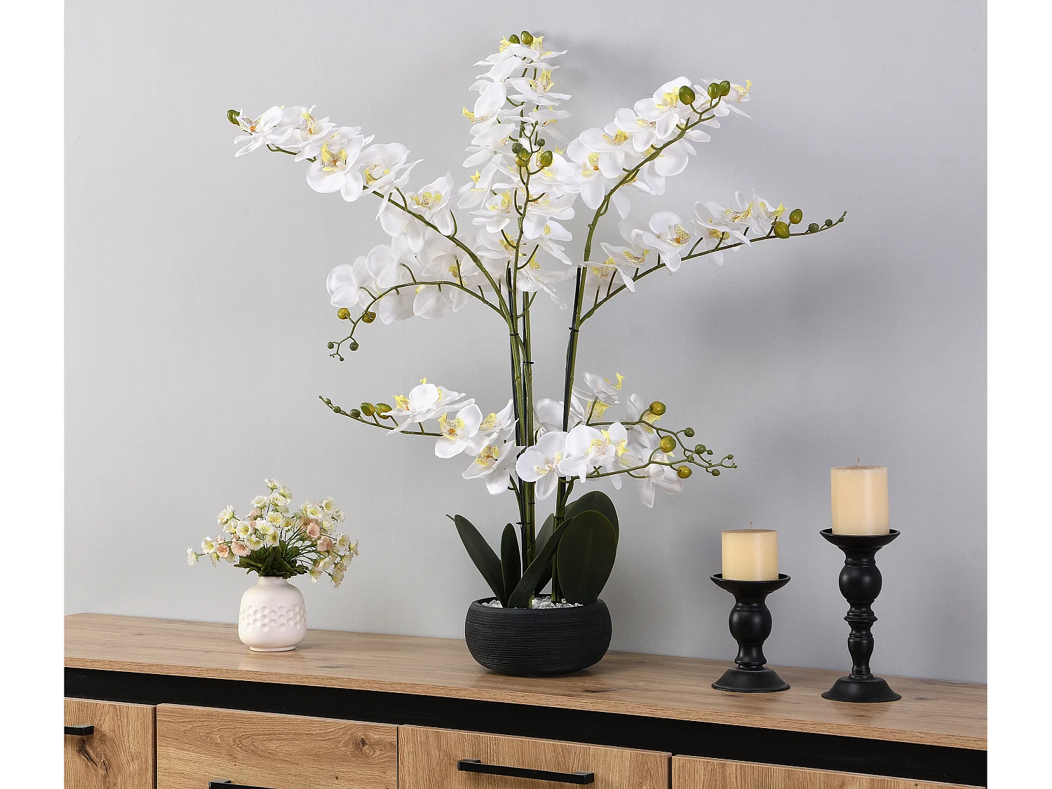 Plante artificielle orchidée avec pot en ciment - H.65 x L.54 cm-  Blanc -TARA
