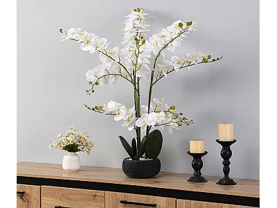 Kunstorchidee met pot van cement - H65 x B54 cm - Wit - TARA