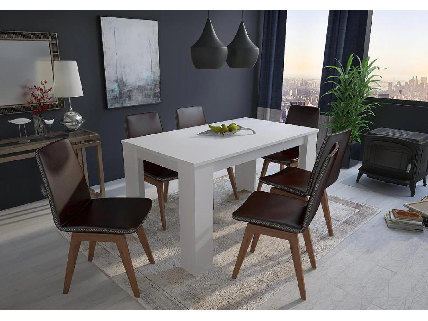 Ensemble Wind, Salon, Buffet-Meuble TV- Table basse-Table, Chêne/Blanc