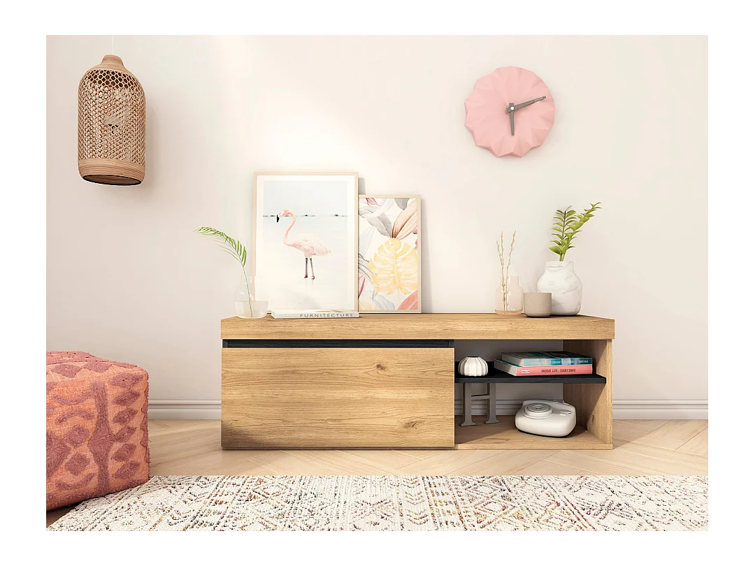 Furniture Set, NATORE MODEL, Buffet -Mueble TV 120cm - Uitbreidbare tabel, Eetkamer, Eik en zwart, Industriële stijl