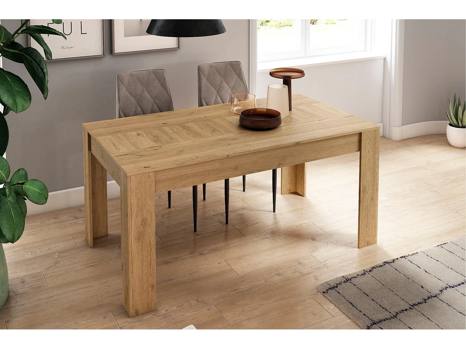Ensemble Natural Salle à manger, buffet-meuble tv 120cm-table extensible chêne et noir