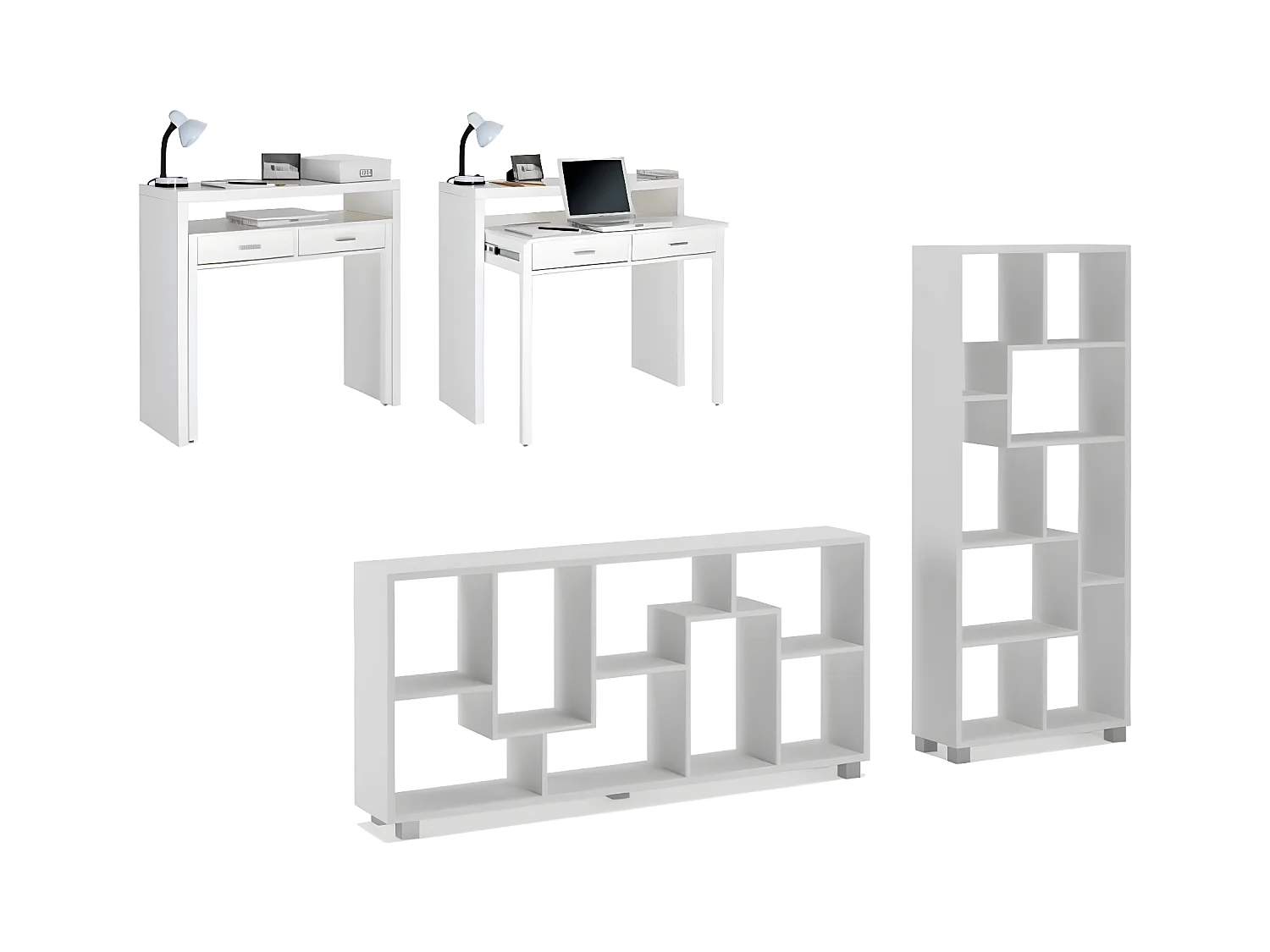 Ensemble, Bureau extensible-Bibliothèque/étagère couleur blanche