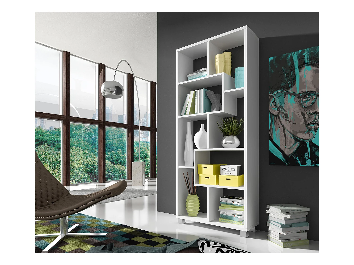 Ensemble, Bureau extensible-Bibliothèque/étagère couleur blanche
