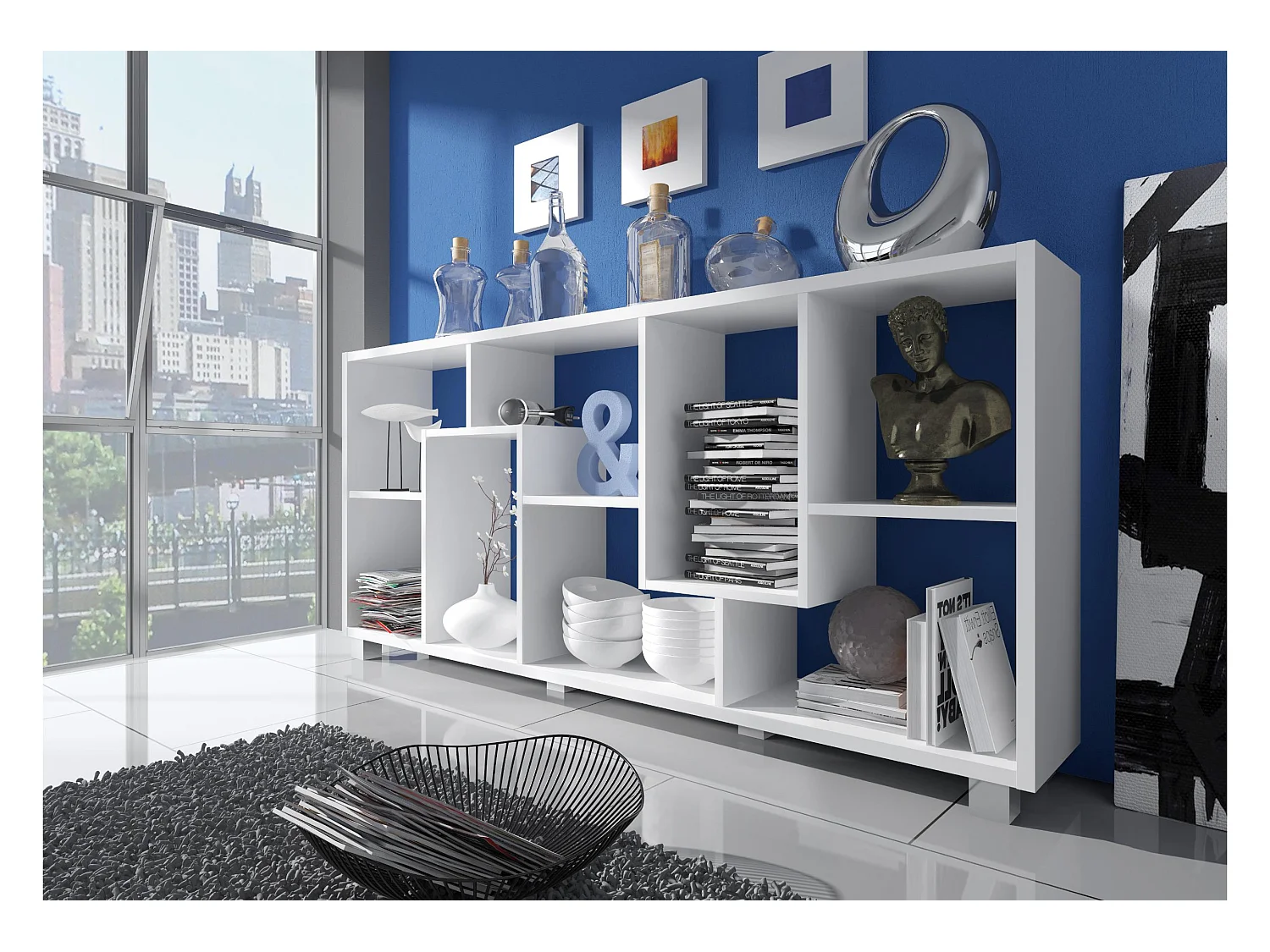 Ensemble, Bureau extensible-Bibliothèque/étagère couleur blanche