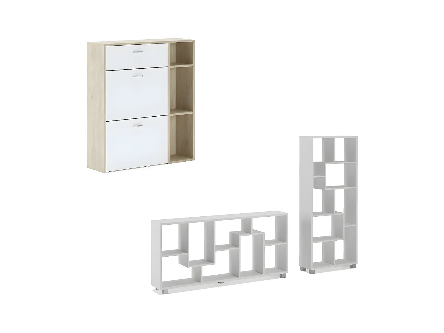 Ensemble Meuble à chaussures Structure Chêne tiroir et portes Blanc, Étagère Blanc Mat