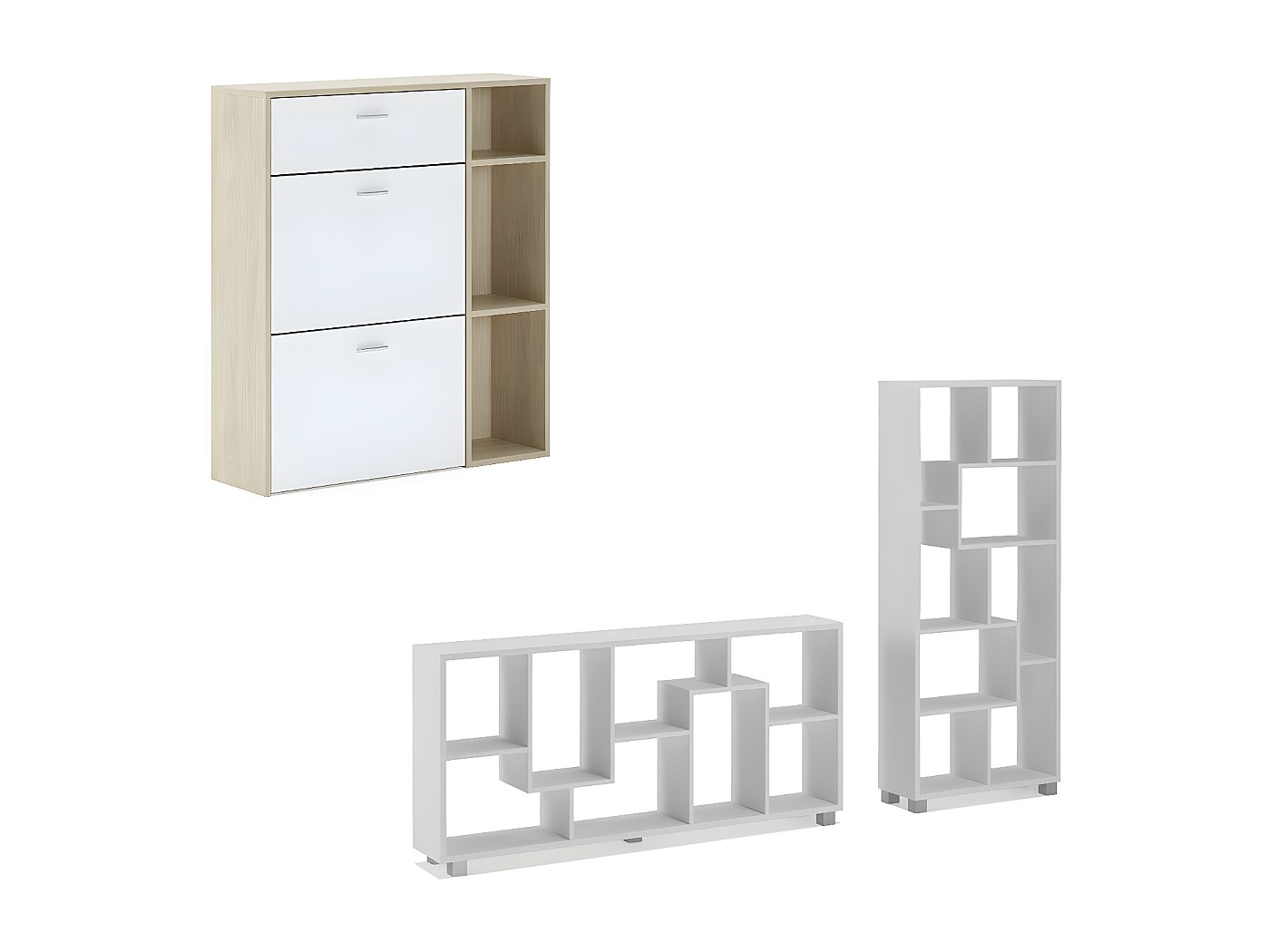 Étagère à Chaussures Escondido, Armoire à Chaussures Avec 3 Portes Pliantes Armoire Double Capacite Pouvant Accueillir Jusqua 18 Paires De Chaussures 70x17h180 Cm Chene Et Blanc Brillant