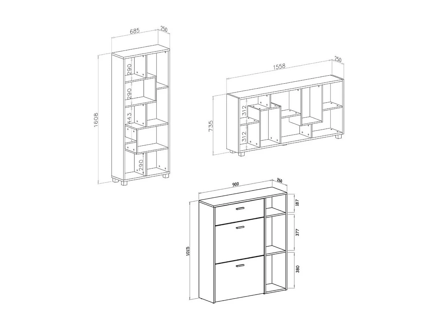 Entrance Set, Windmodel, 90x26x101.5 cm / 68.5x25x161cm, 1 Zapatero -meubels en 1 plank, Eik en wit, Noordse stijl