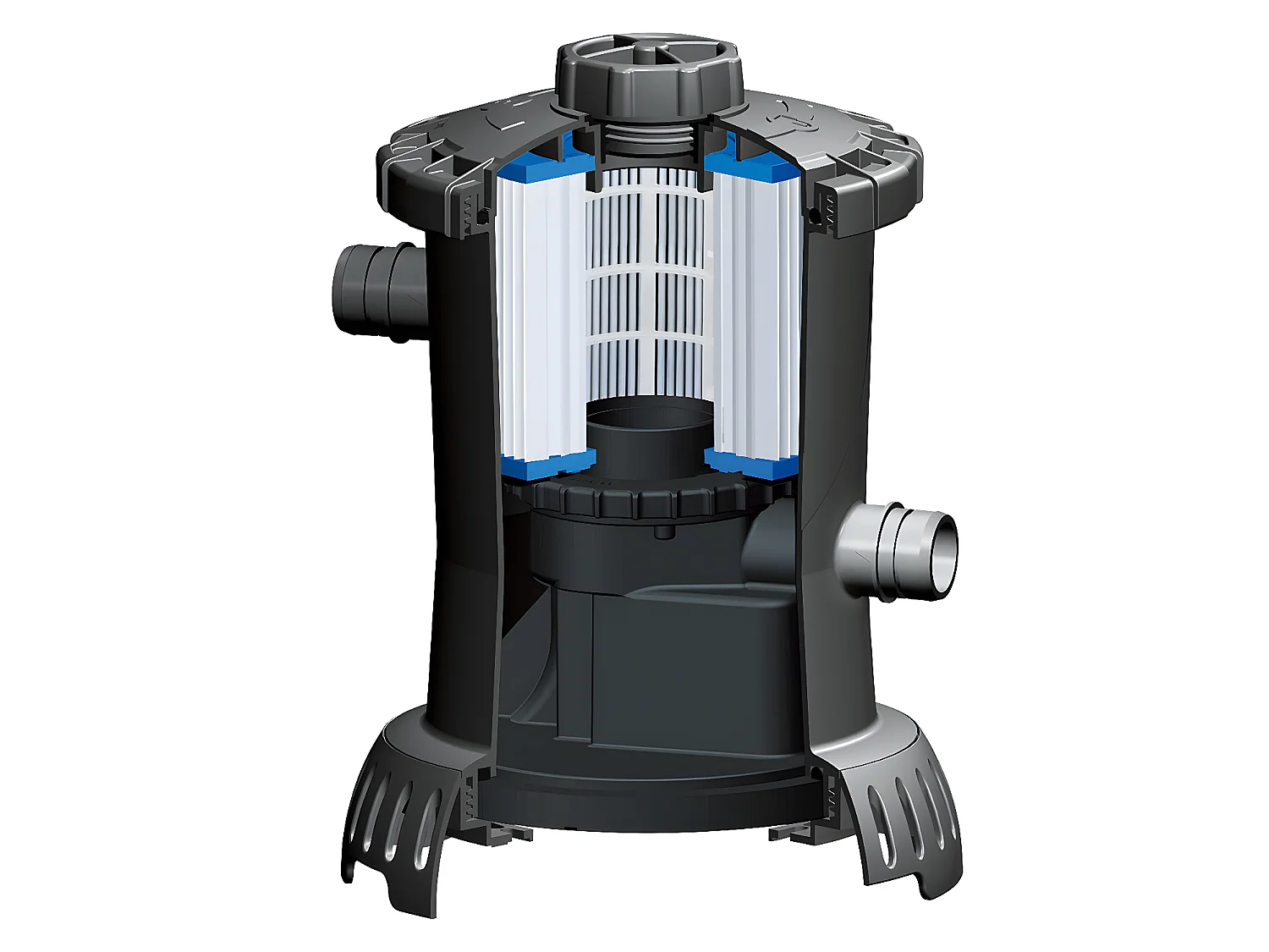 Piscine tubulaire ovale effet chevrons gris foncé avec pompe filtrante à cartouche - L424 x P250 x H100 cm - SALAMANQUE