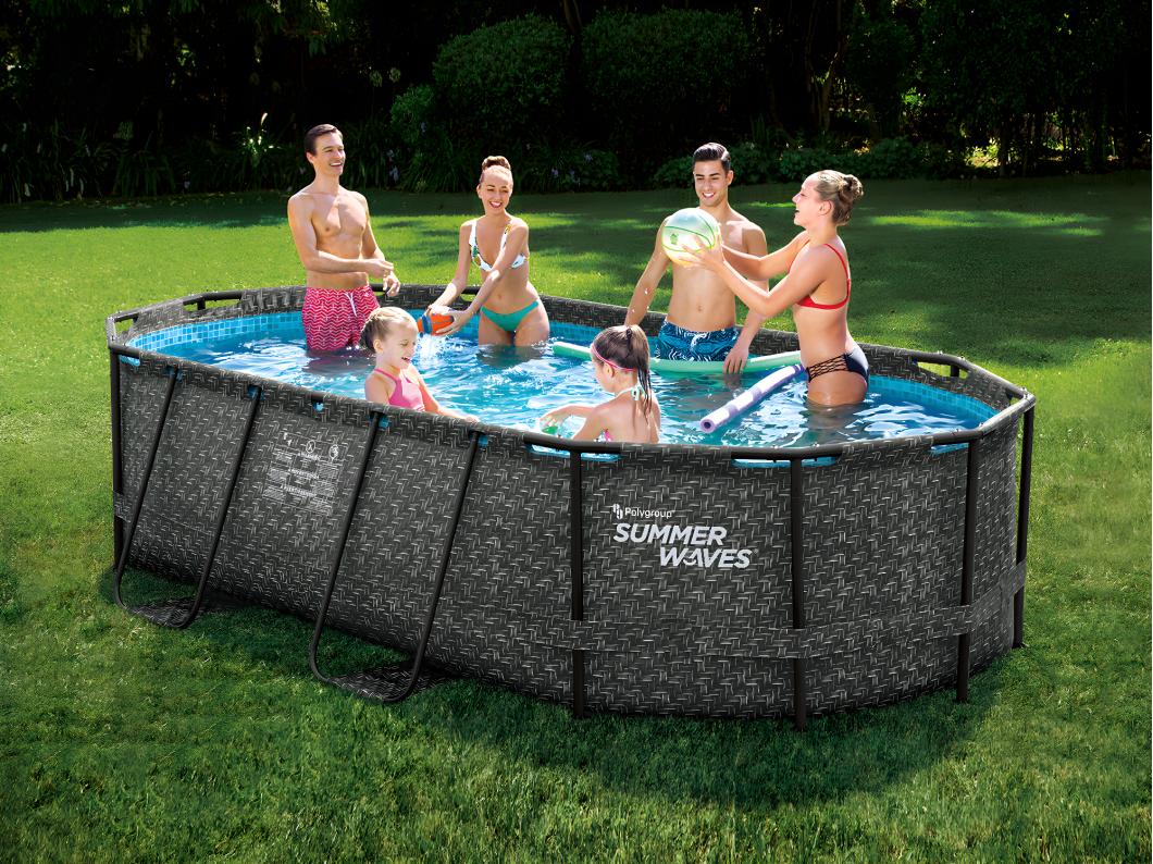 Piscina tubular oval efeito sarja em ziguezague cinzento-escuro com bomba filtradora de cartucho C424 x L250 x A100 cm - SALAMANQUE