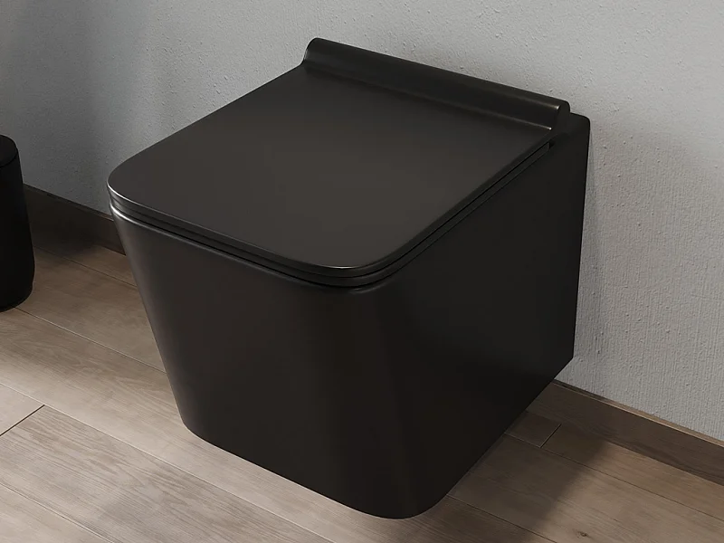 Mat zwarte hang-wc van keramiek zonder rand - CLEMONA