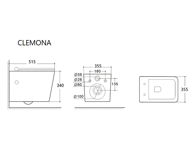 Wand-WC aus Keramik ohne Flansch - Schwarz matt - CLEMONA