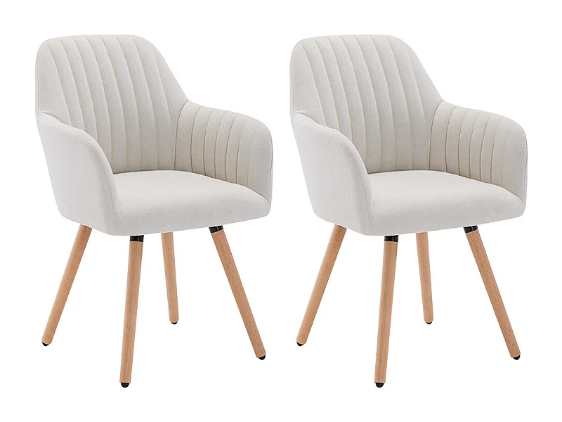 Lot de 2 chaises avec accoudoirs - Tissu et pieds bois de hêtre - Crème - ELEANA
