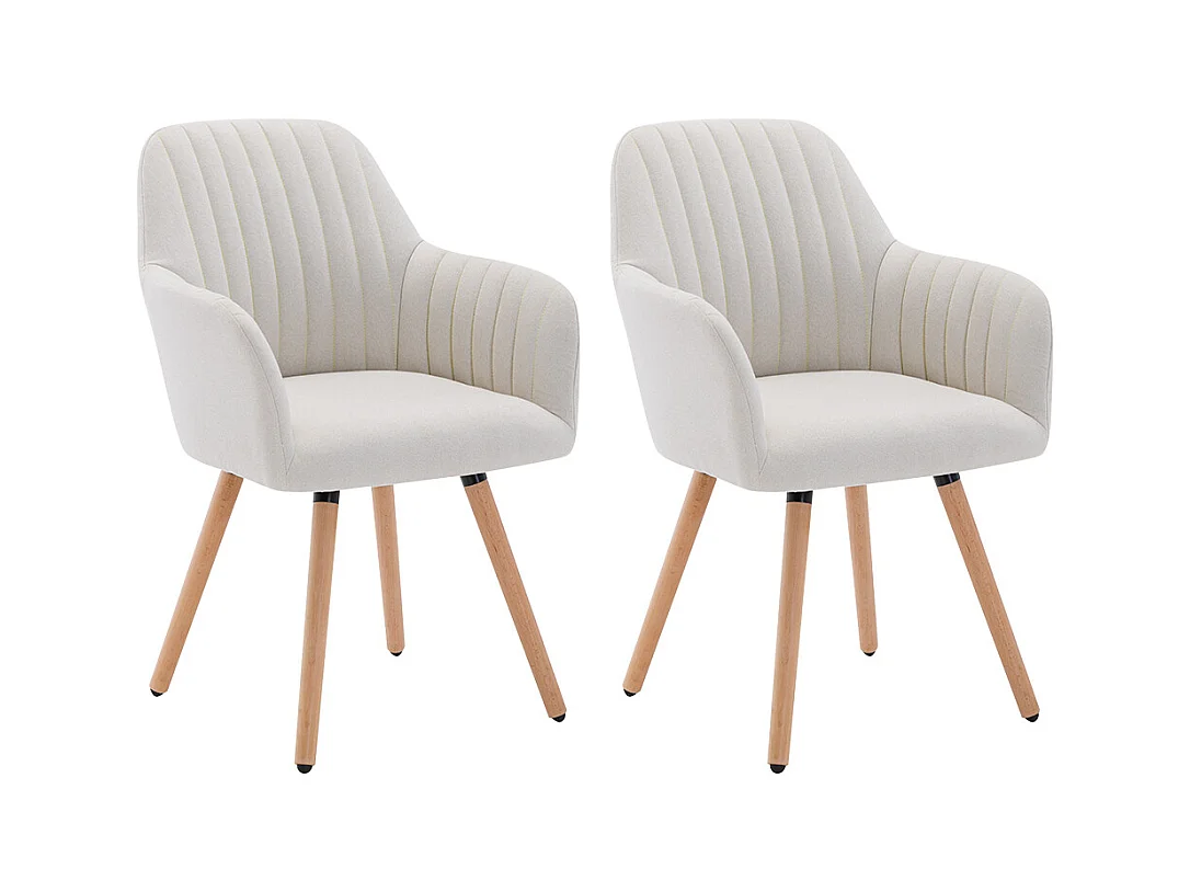 Juego de 2 sillas con brazos - Tela y metal efecto madera - Crema - ELEANA