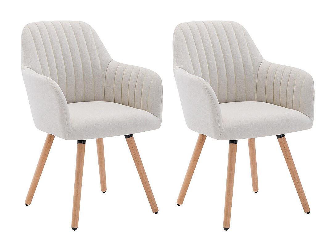 Stuhl mit Armlehnen 2er-Set - Stoff & Metall in Holzoptik - Cremefarben - E günstig online kaufen