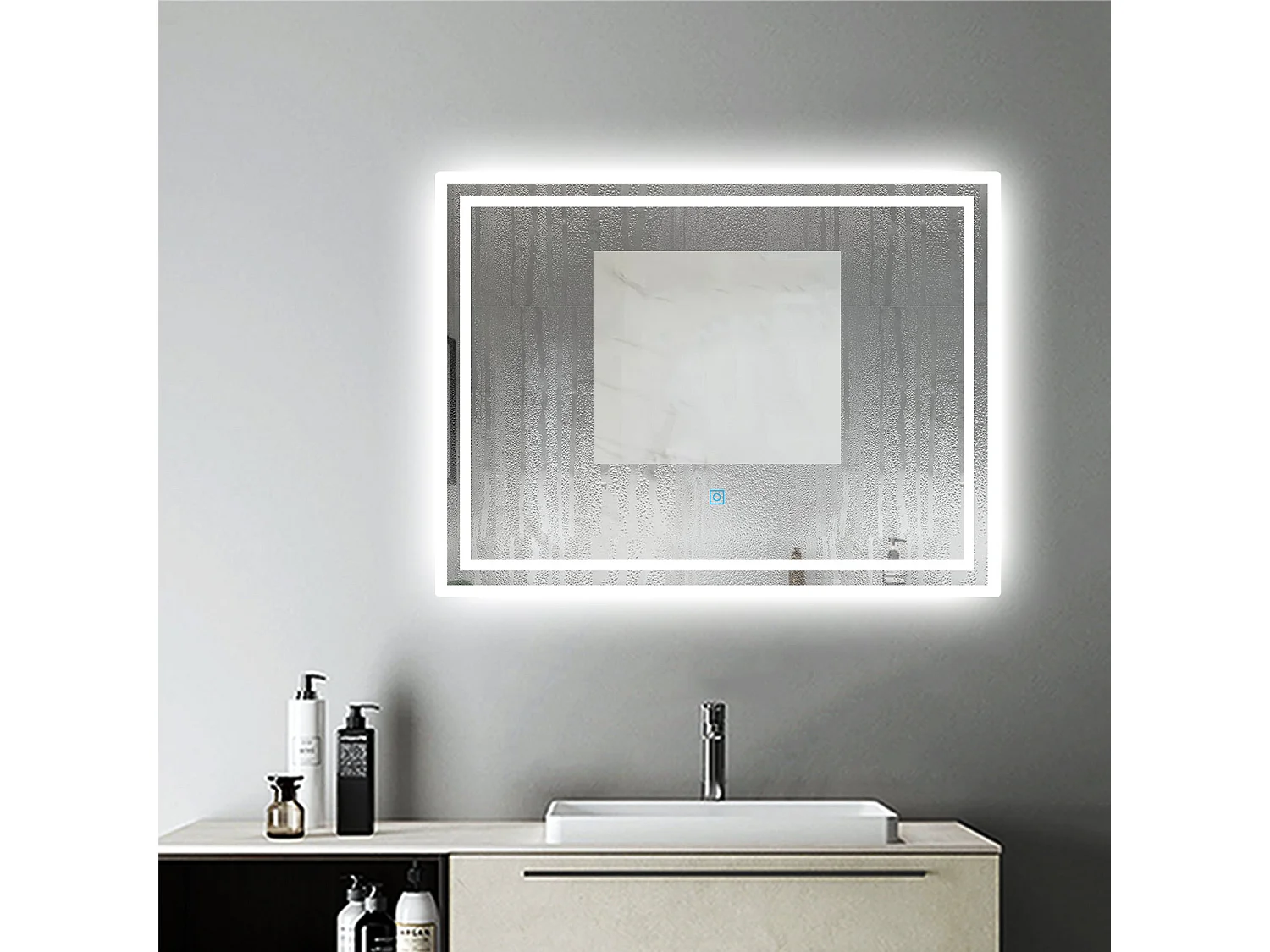 Miroir de Salle de Bain Anti-buée Miroir Lumineux LED Vertical ou Horizontal Blanc Froid + Interrupteur Tactile 80x60 cm