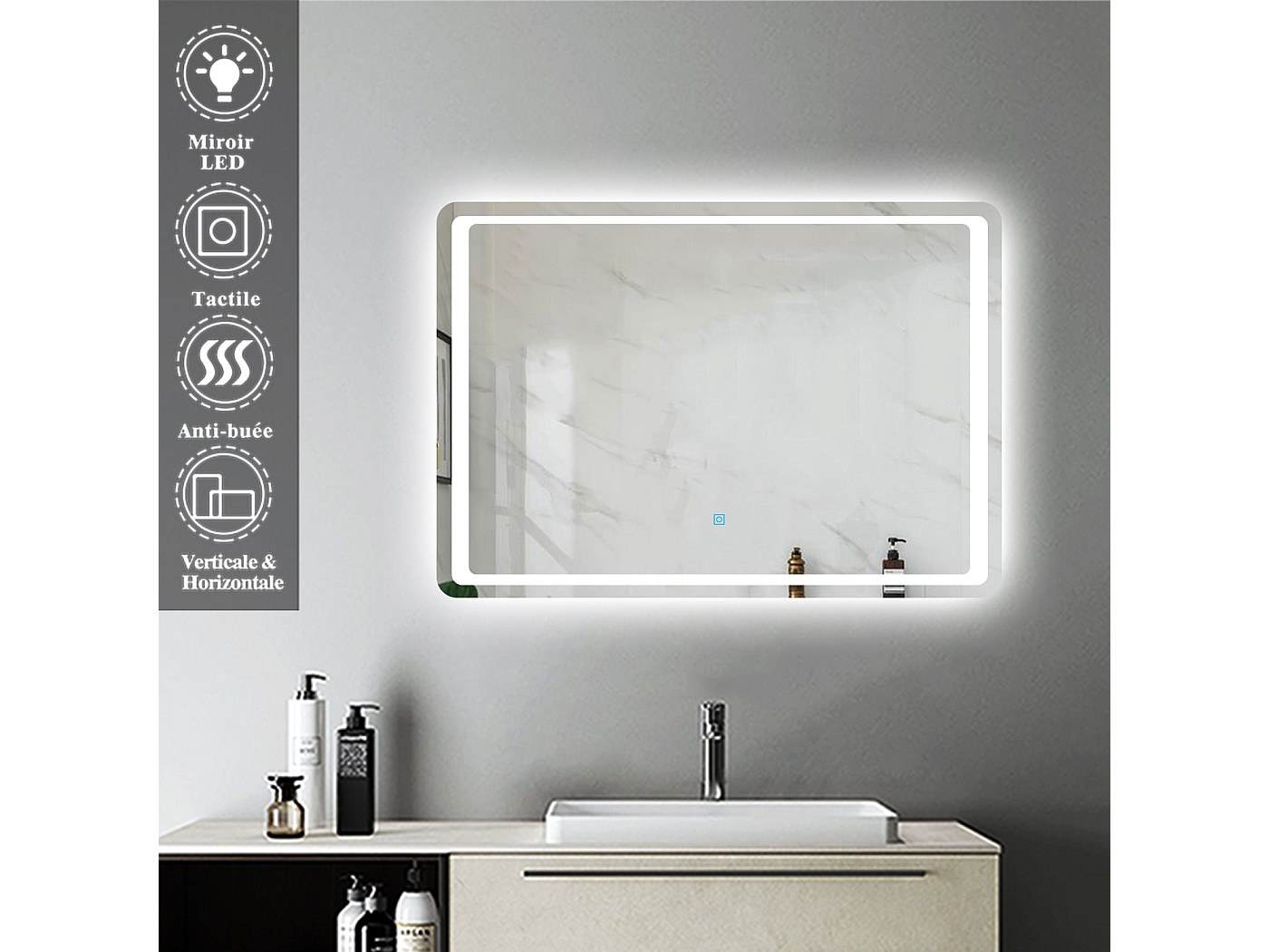 Miroir de Salle de Bain Anti-buée 120 * 70cm Miroir Lumineux LED