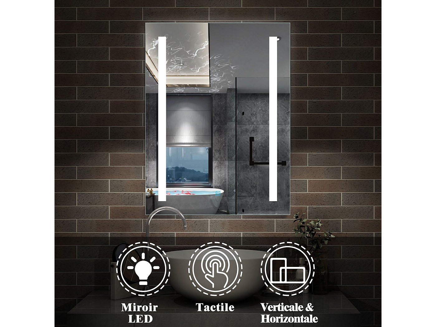 Miroir de Salle de Bain Anti-buée Miroir Lumineux LED Vertical