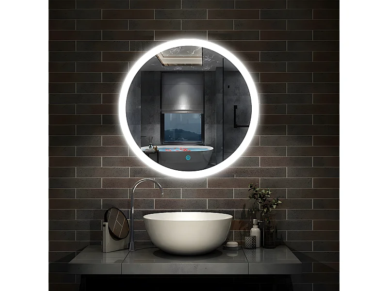 Miroir de Salle de Bain Rond Avec leds et Anti-buée Blanc Froid 60cm Aica
