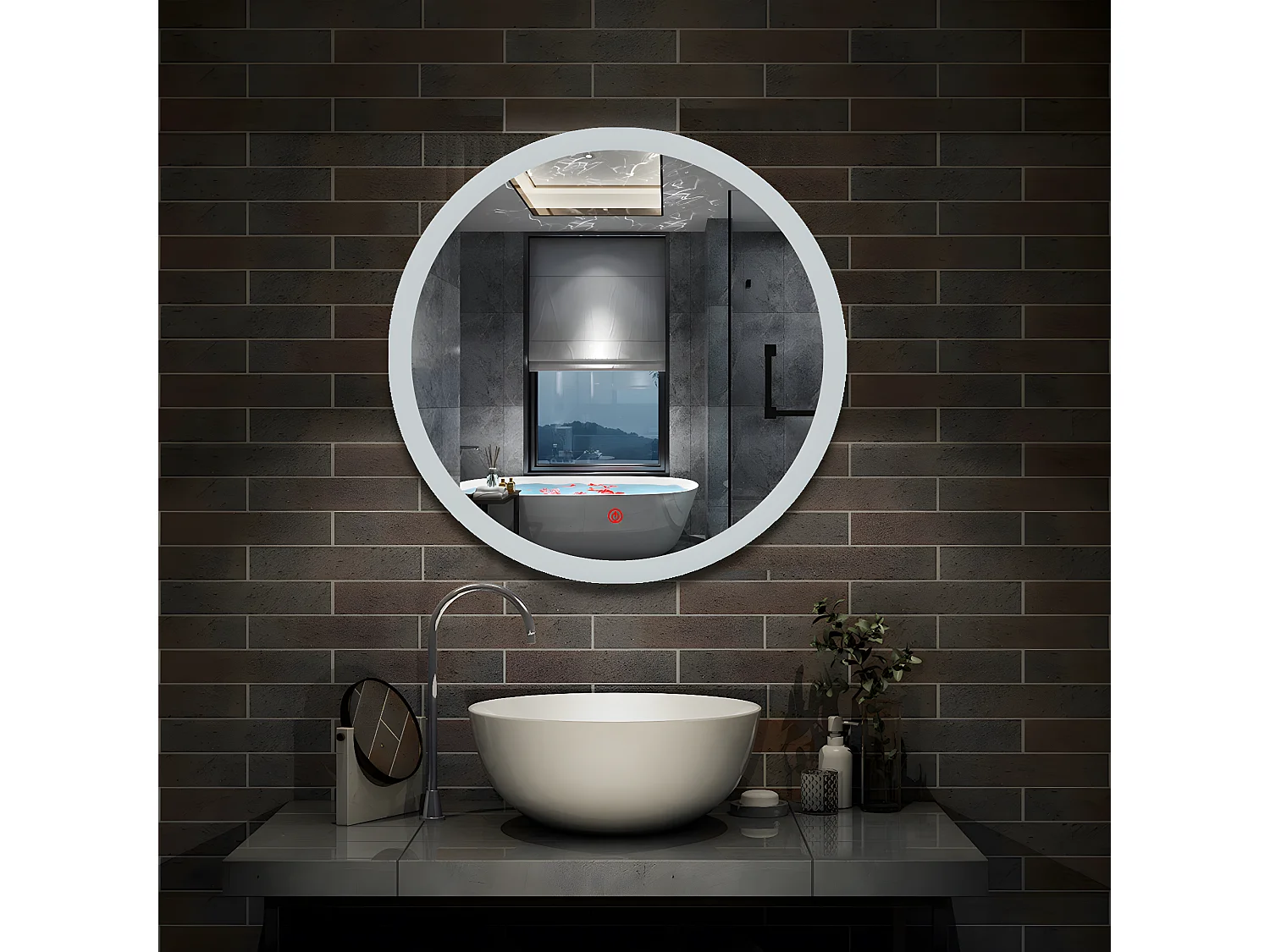 Miroir de Salle de Bain Rond Avec leds et Anti-buée Blanc Froid 60cm Aica