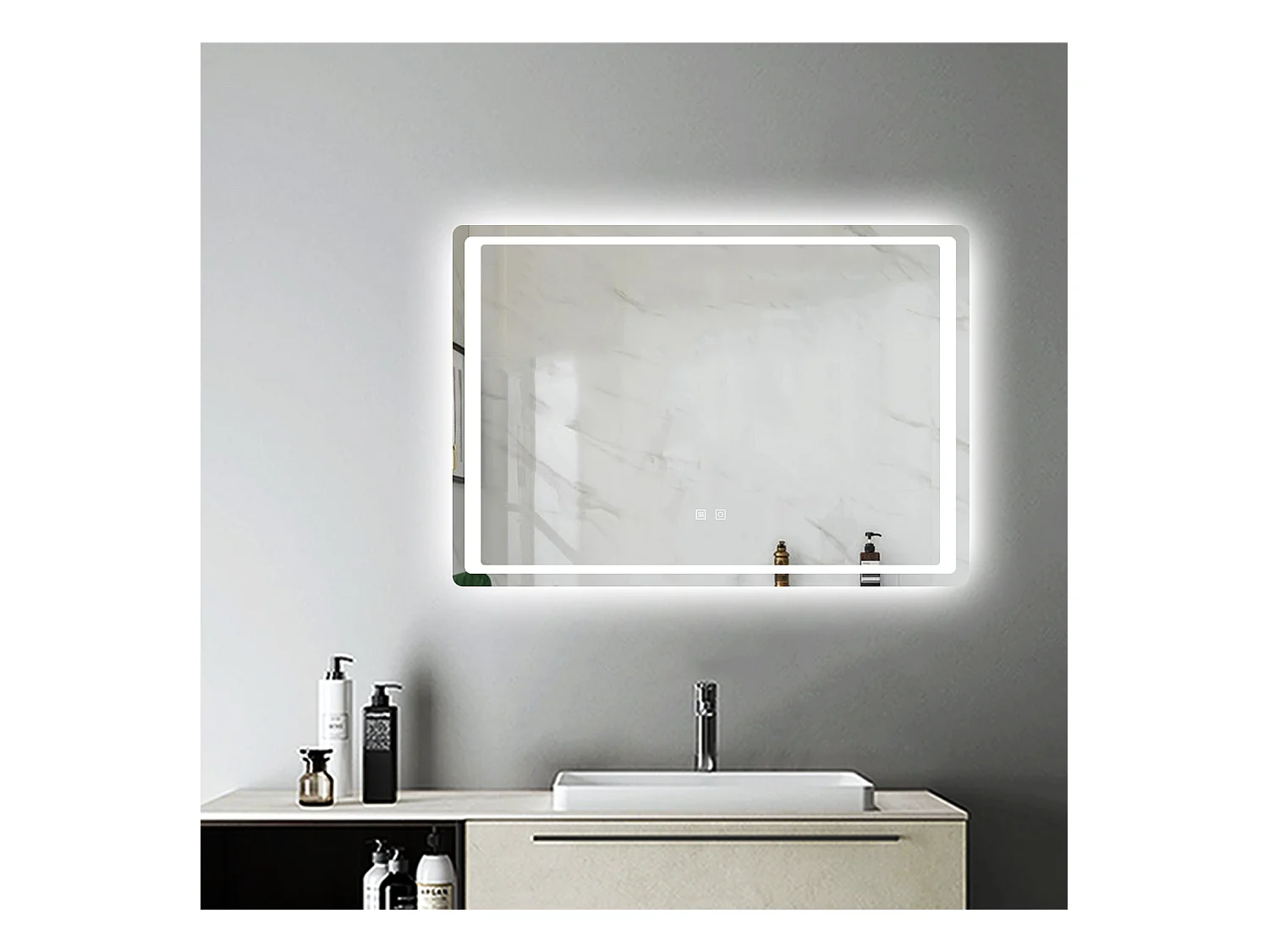 Miroir de Salle de Bain Anti-buée Miroir Lumineux LED à Double Contrôle 100 * 70cm Aica