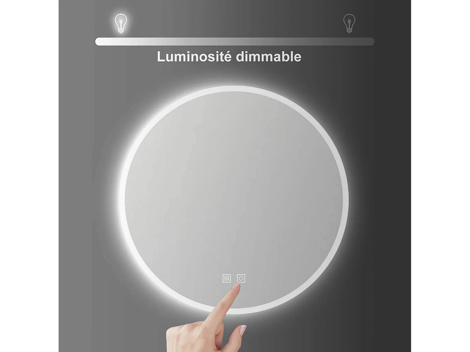 Miroir de Salle de Bain avec Anti-buée + 3 couleurs LED avec lumière et luminosité réglables Rond double interrupteur tactile ∅80cm