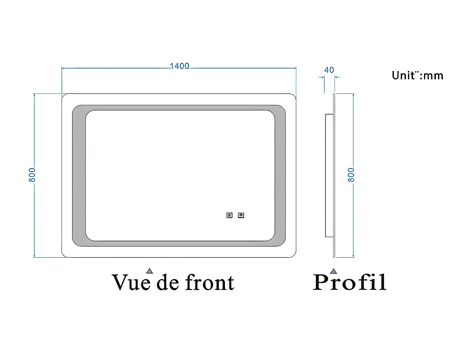 Miroir de Salle de Bain Anti-buée Miroir Lumineux LED à Double Contrôle 140 * 80cm Aica