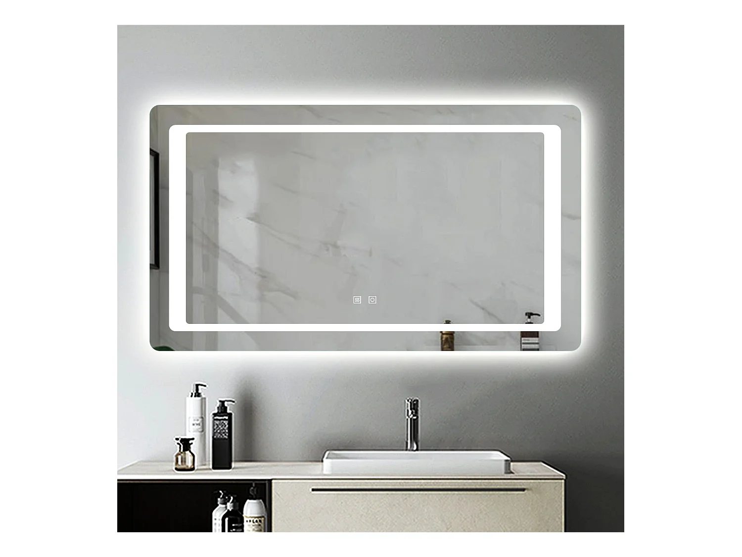 Miroir de Salle de Bain Anti-buée Miroir Lumineux LED à Double Contrôle 140 * 80cm Aica