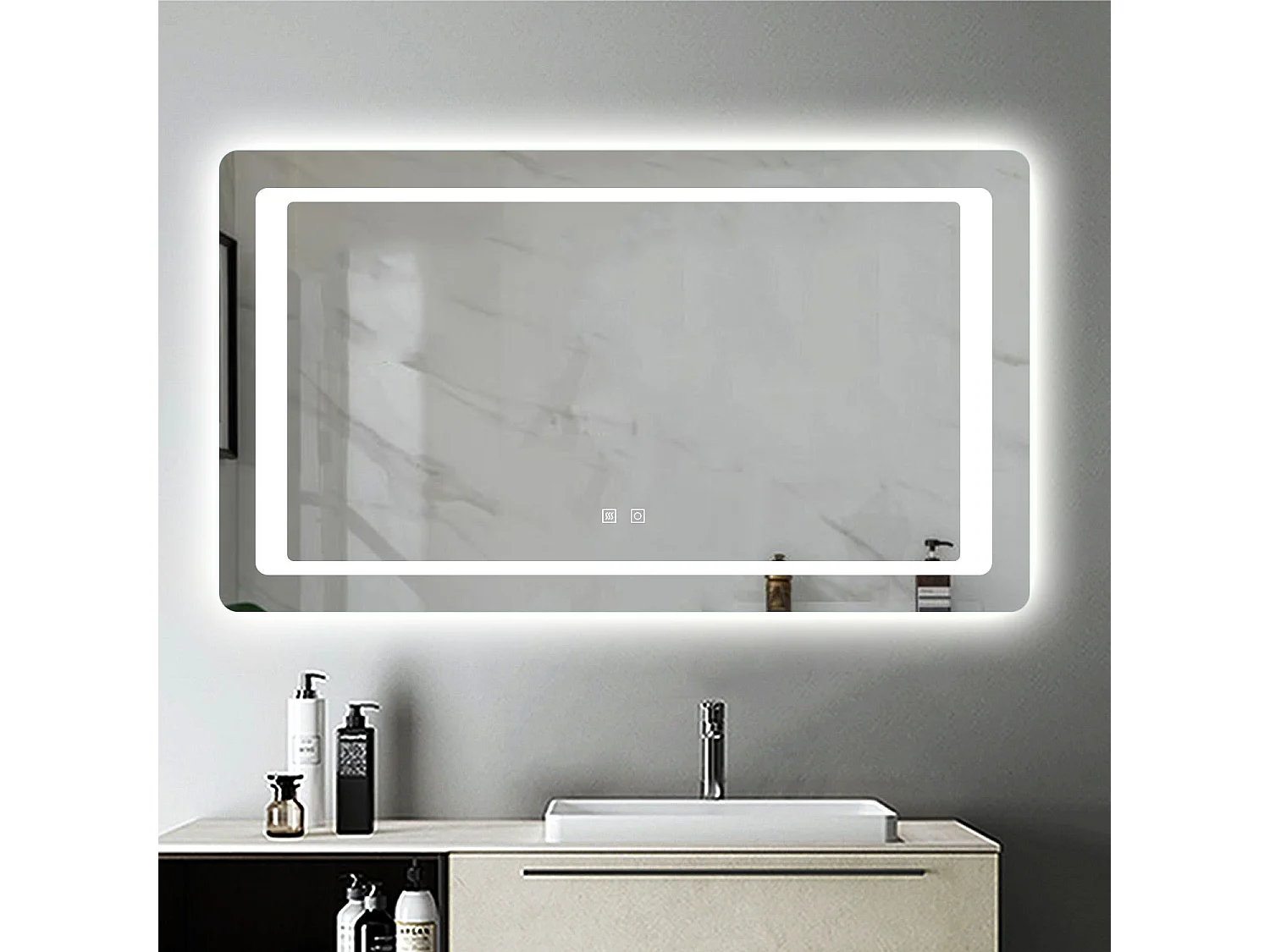 Miroir de Salle de Bain Anti-buée Miroir Lumineux LED à Double Contrôle 140 * 80cm Aica