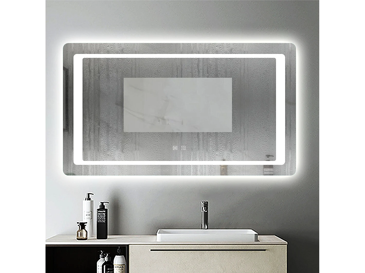 Miroir de Salle de Bain Anti-buée Miroir Lumineux LED à Double Contrôle 140 * 80cm Aica