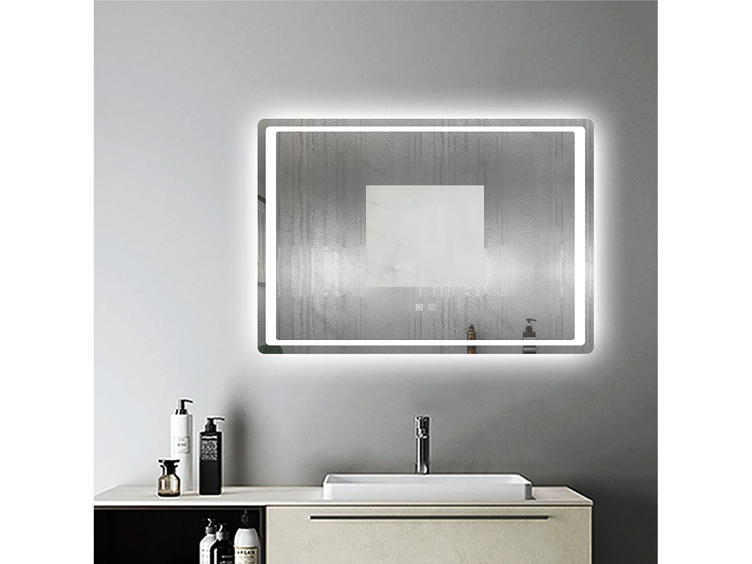 Miroir de Salle de Bain Anti-buée Miroir Lumineux LED à Double Contrôle 80 * 60cm  Aica