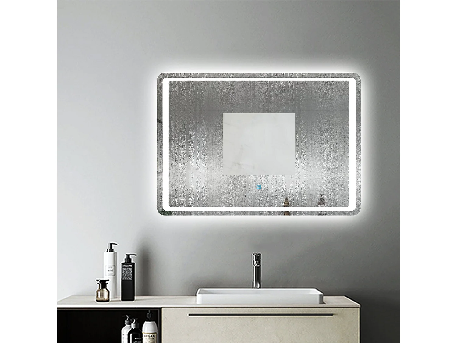 Miroir de Salle de Bain Anti-buée 70 * 50cm Miroir Lumineux LED Interrupteur Tactile Aica