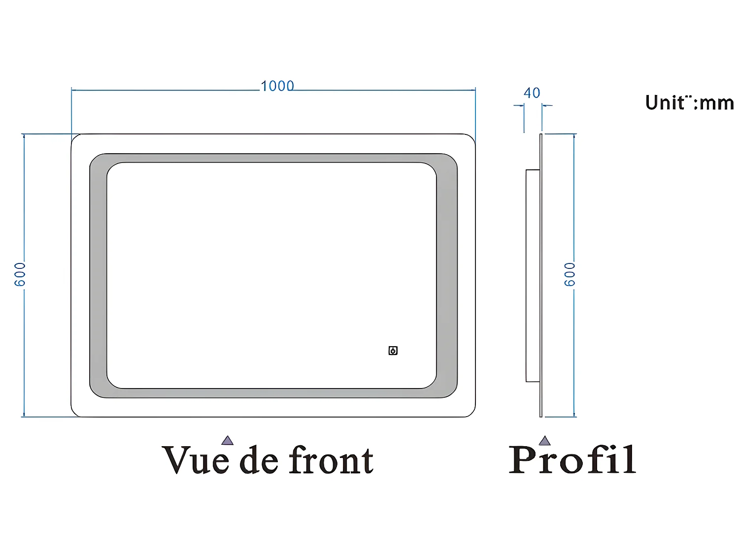 Miroir de Salle de Bain Anti-buée 70 * 50cm Miroir Lumineux LED Interrupteur Tactile Aica