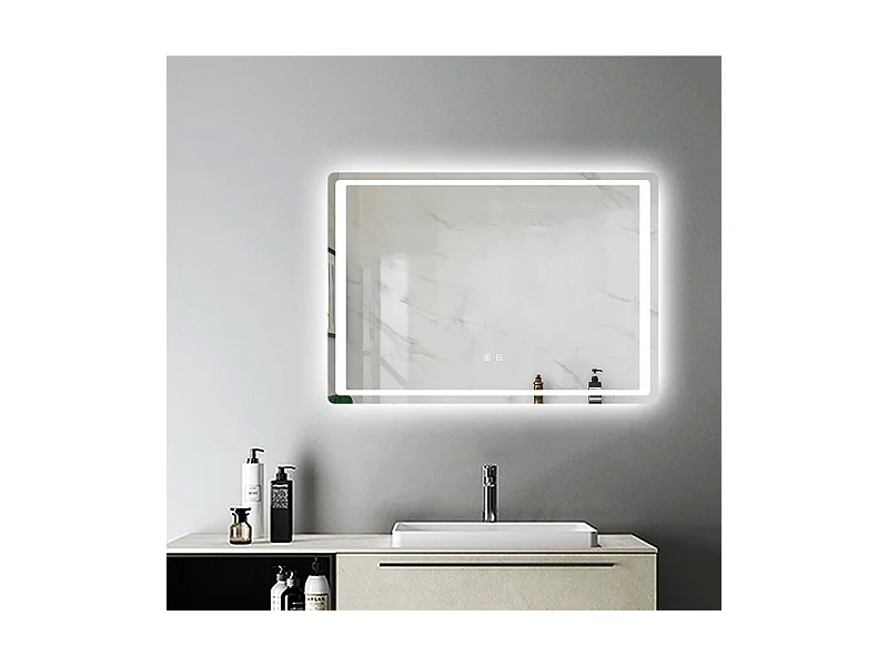 Miroir de Salle de Bain Anti-buée Miroir Lumineux LED à Double Contrôle 90 * 70cm Aica