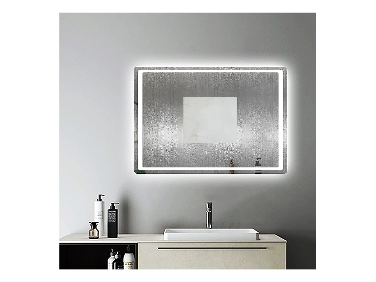 Miroir de Salle de Bain Anti-buée Miroir Lumineux LED à Double Contrôle 90 * 70cm Aica