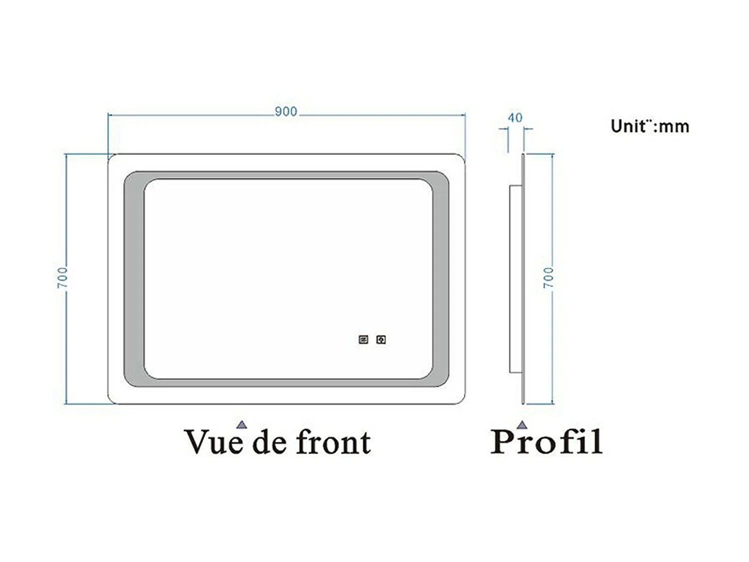 Miroir de Salle de Bain Anti-buée Miroir Lumineux LED à Double Contrôle 90 * 70cm Aica
