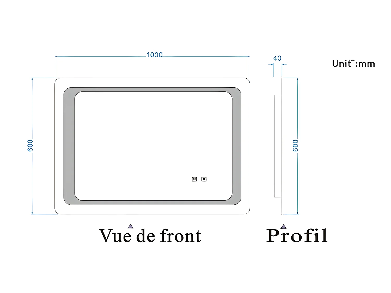 Miroir de Salle de Bain Anti-buée Miroir Lumineux LED à Double Contrôle 100 * 60cm Aica