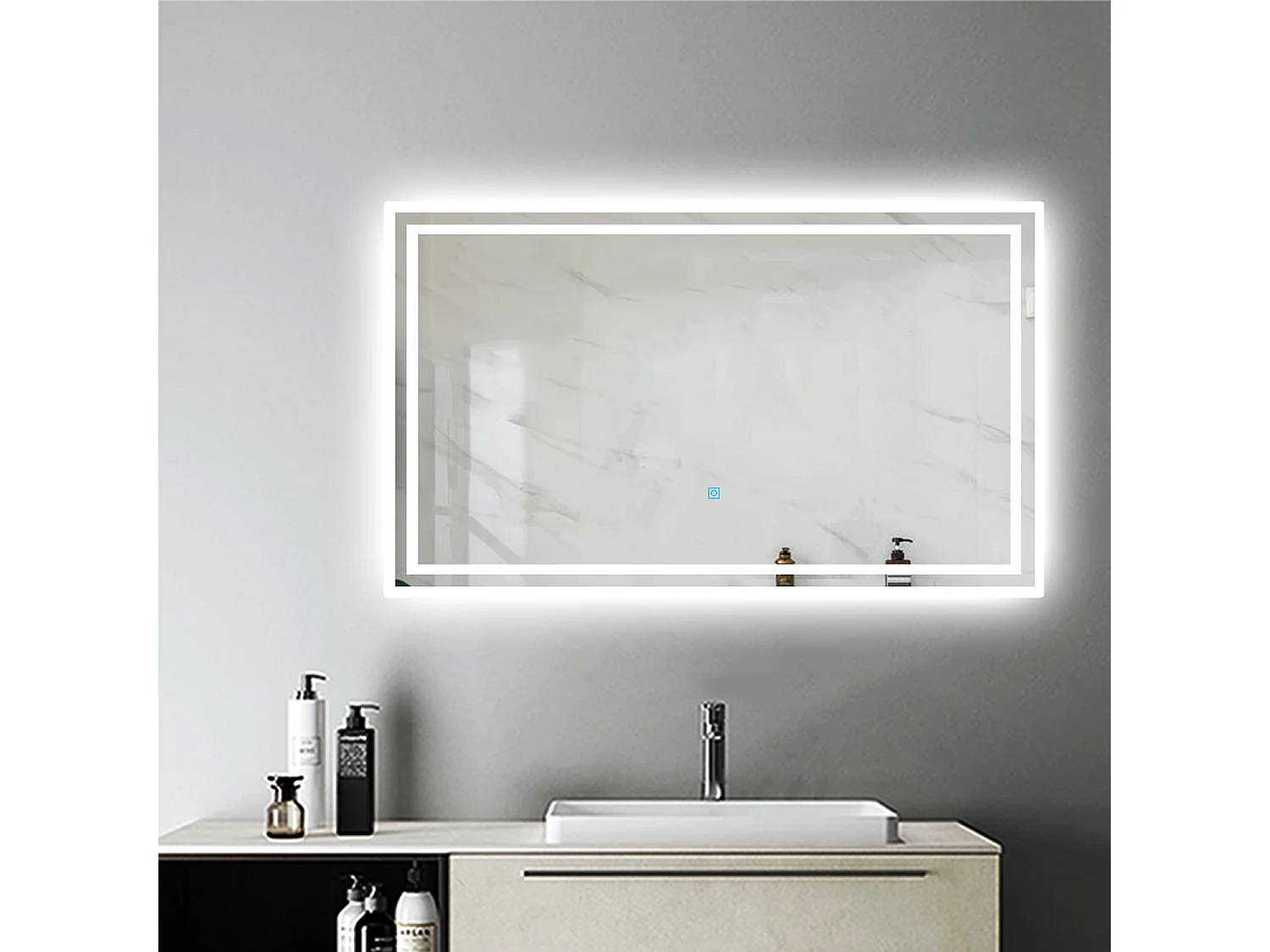 Miroir de Salle de Bain Anti-buée Miroir Lumineux LED Vertical ou Horizontal Blanc Froid + Interrupteur Tactile 90x70 cm