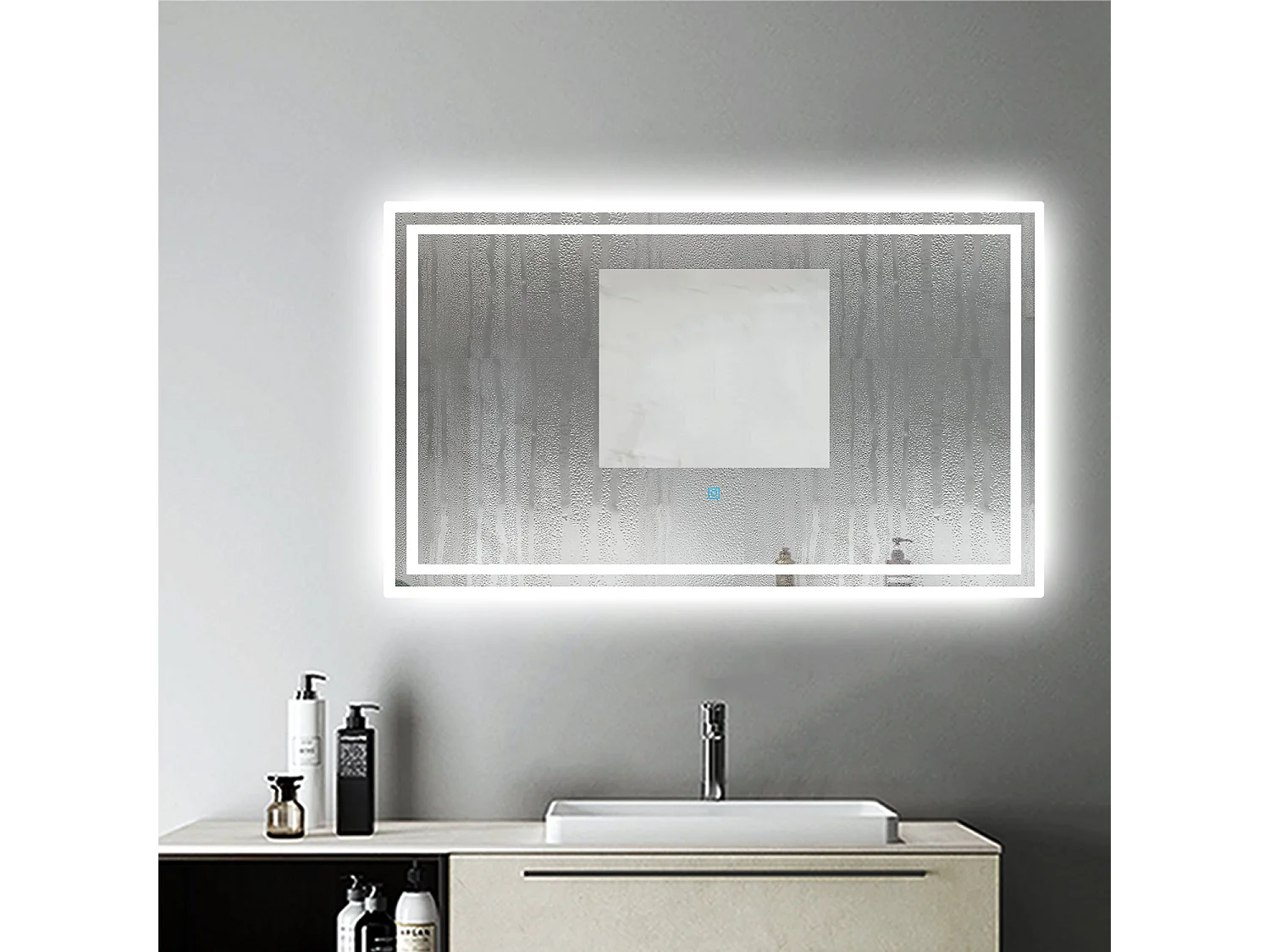 Miroir de Salle de Bain Anti-buée Miroir Lumineux LED Vertical ou Horizontal Blanc Froid + Interrupteur Tactile 90x70 cm
