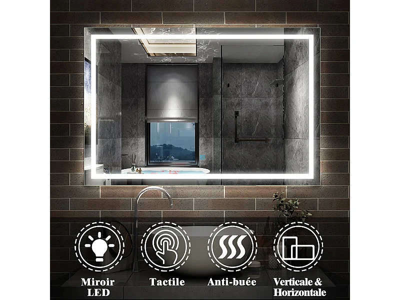 Miroir de Salle de Bain Anti-buée Miroir Lumineux LED Vertical ou Horizontal 160*80cm Aica