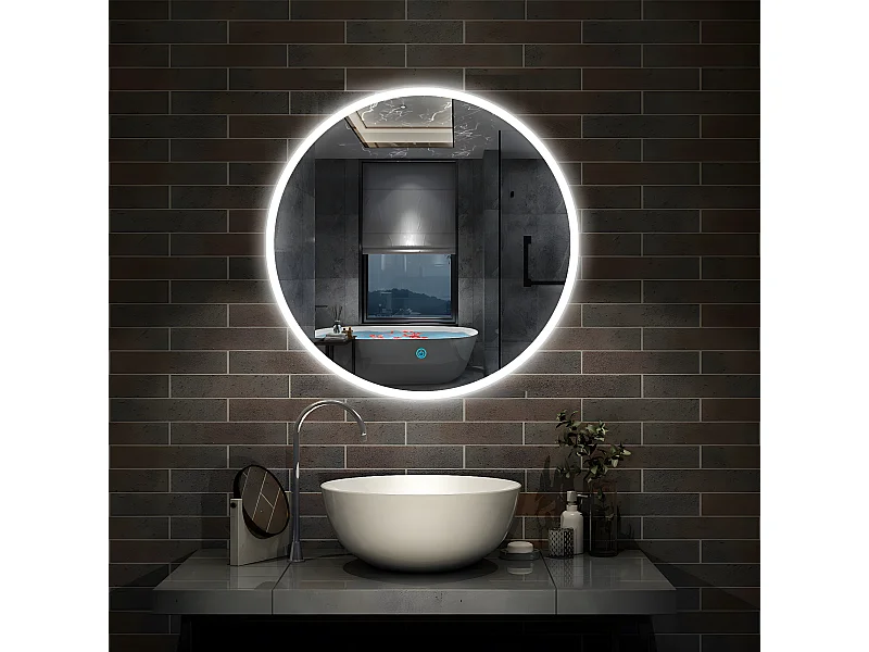 Miroir de Salle de Bain Rond Avec LED et Anti-buée Blanc Froid (6000K) 70cm Aica