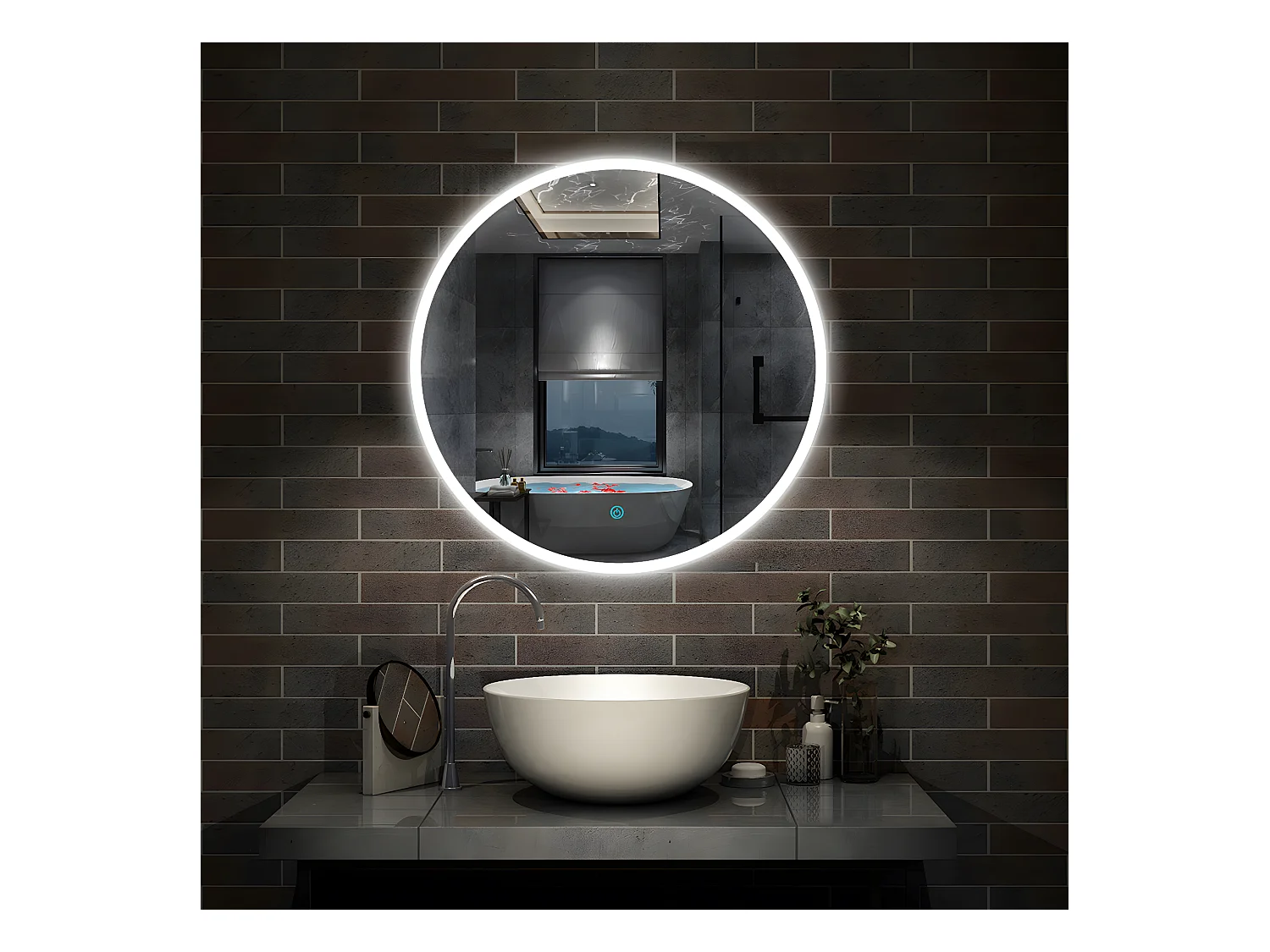 Miroir de Salle de Bain Rond Avec LED et Anti-buée Blanc Froid (6000K) 70cm Aica